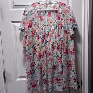 Pennington’s In Every Story Bright Floral Pleated Ruffle Top